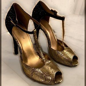 BCBGeneration Gold & Black Embossed Heels